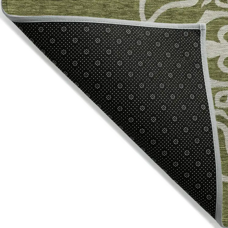 8' X 10' Olive Green Floral Medallion Washable Indoor Outdoor Area Rug