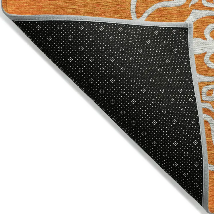 10' X 14' Orange Gray And Ivory Floral Medallion Washable Indoor Outdoor Area Rug