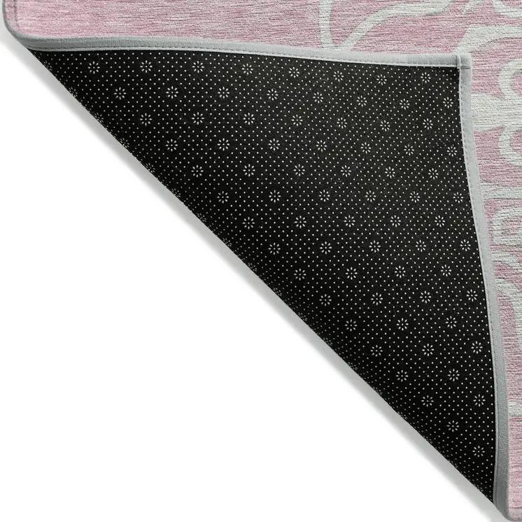 3' X 5' Pink Gray And Ivory Floral Medallion Washable Indoor Outdoor Area Rug