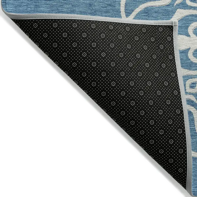 5' X 8' Teal Blue Gray And Ivory Floral Medallion Washable Indoor Outdoor Area Rug