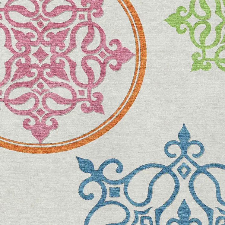 3' X 5' White Floral Medallion Washable Indoor Outdoor Area Rug