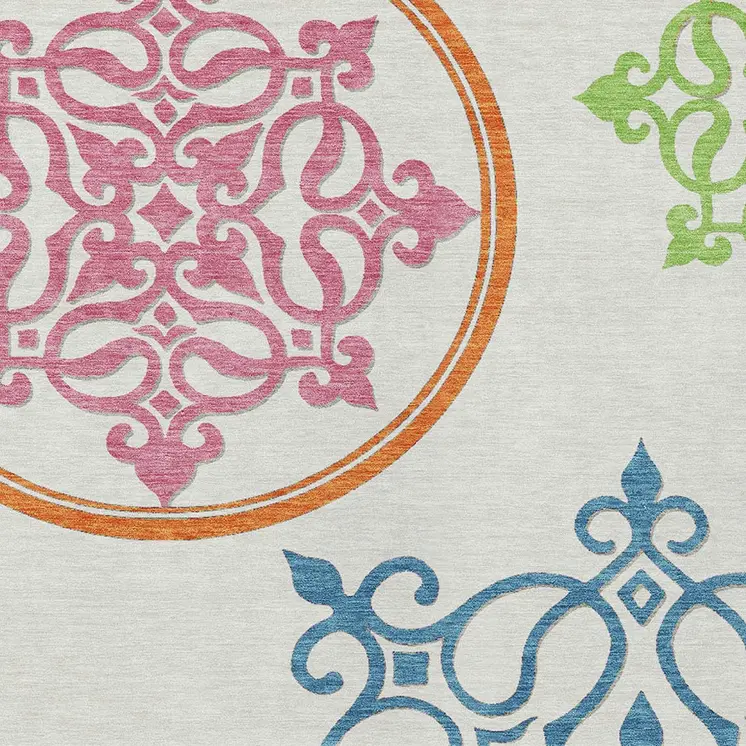 10' X 14' White Floral Medallion Washable Indoor Outdoor Area Rug