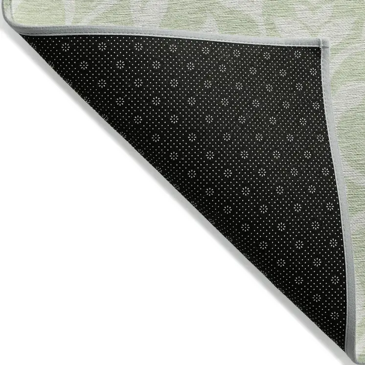 5' X 8' Artichoke Green And Ivory Floral Washable Indoor Outdoor Area Rug