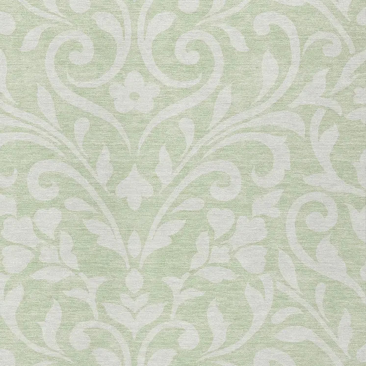 5' X 8' Artichoke Green And Ivory Floral Washable Indoor Outdoor Area Rug