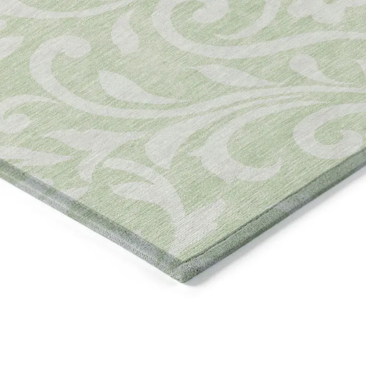 9' X 12' Artichoke Green And Ivory Floral Washable Indoor Outdoor Area Rug