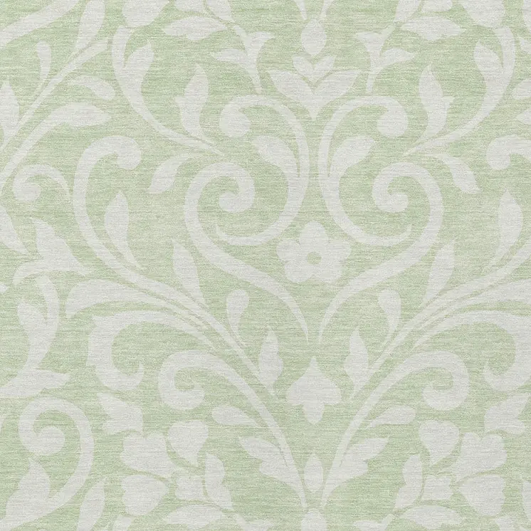 9' X 12' Artichoke Green And Ivory Floral Washable Indoor Outdoor Area Rug