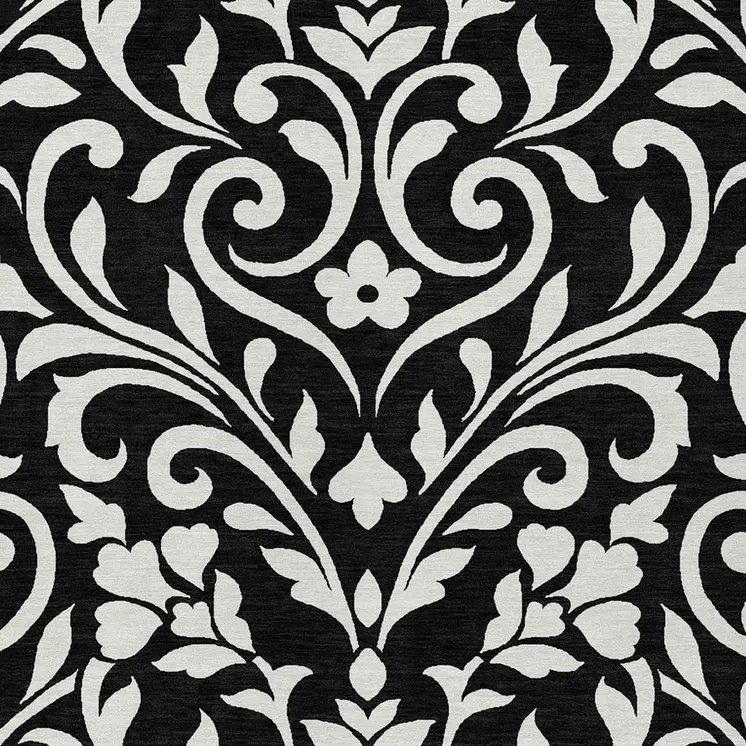 3' X 5' Black And Ivory Floral Washable Indoor Outdoor Area Rug