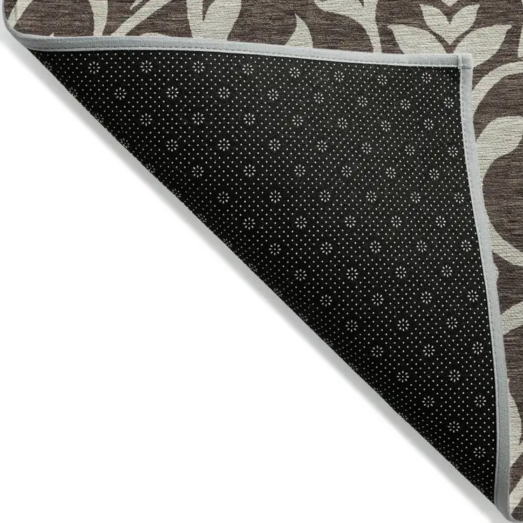 9' X 12' Chocolate And Ivory Floral Washable Indoor Outdoor Area Rug