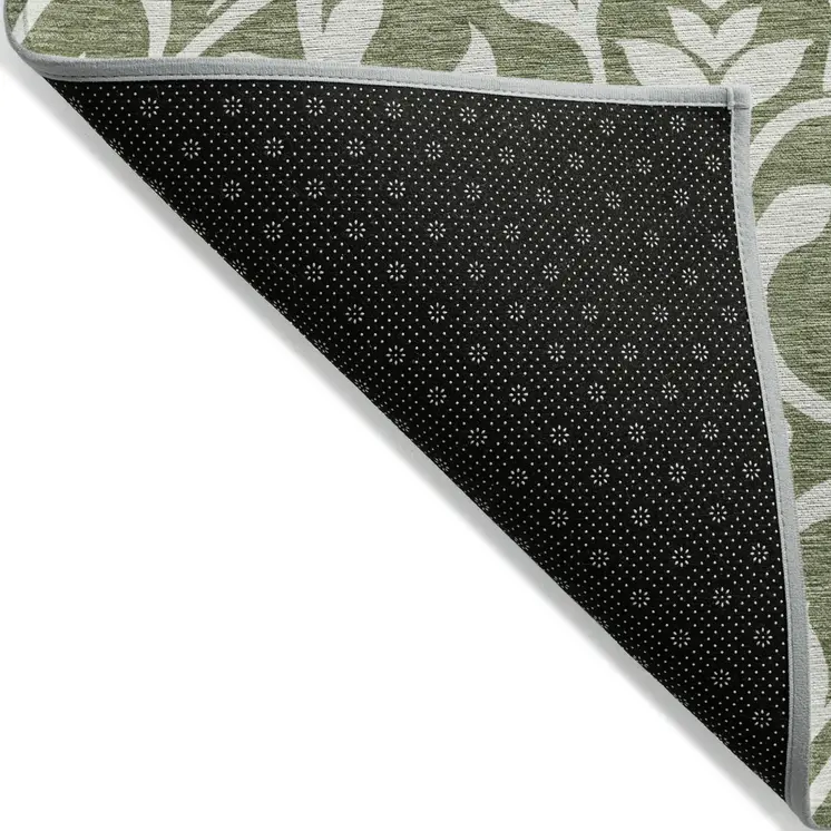 3' X 5' Fern Green And Ivory Floral Washable Indoor Outdoor Area Rug