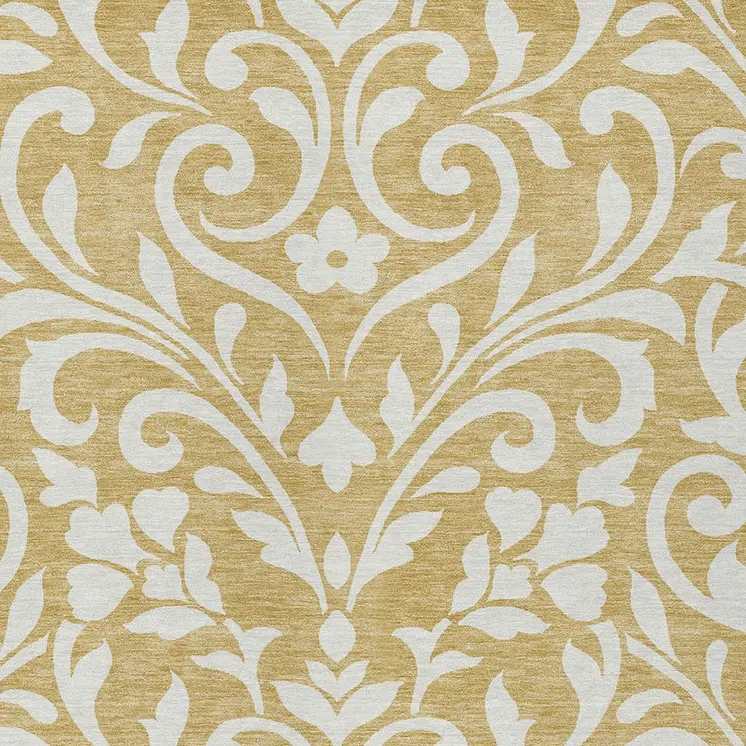 8' X 10' Gold And Beige Floral Washable Indoor Outdoor Area Rug