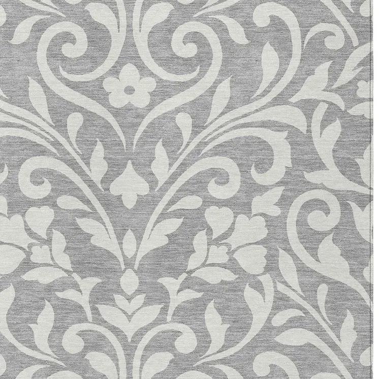 8' X 10' Gray And Ivory Floral Washable Indoor Outdoor Area Rug