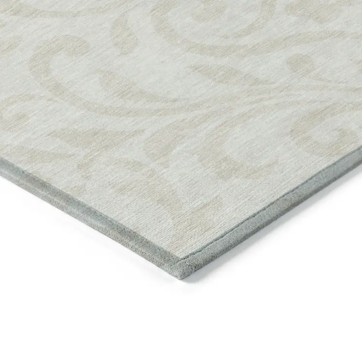 5' X 8' Ivory And Beige Floral Washable Indoor Outdoor Area Rug