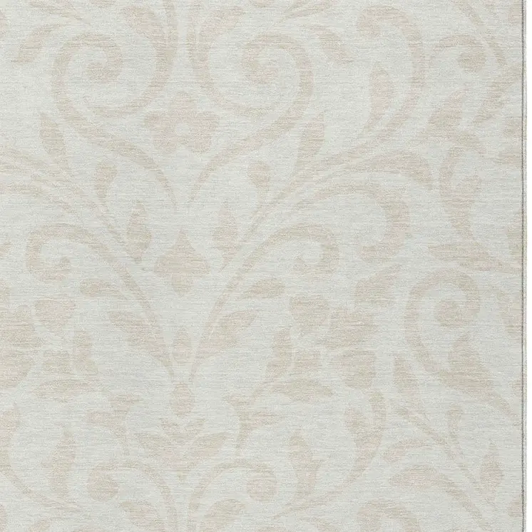 5' X 8' Ivory And Beige Floral Washable Indoor Outdoor Area Rug