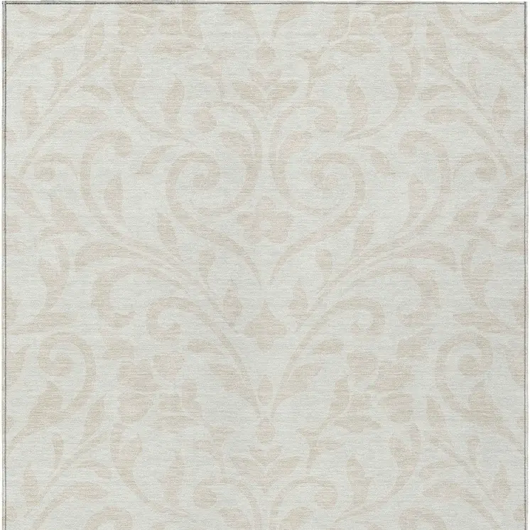 8' X 10' Ivory And Beige Floral Washable Indoor Outdoor Area Rug