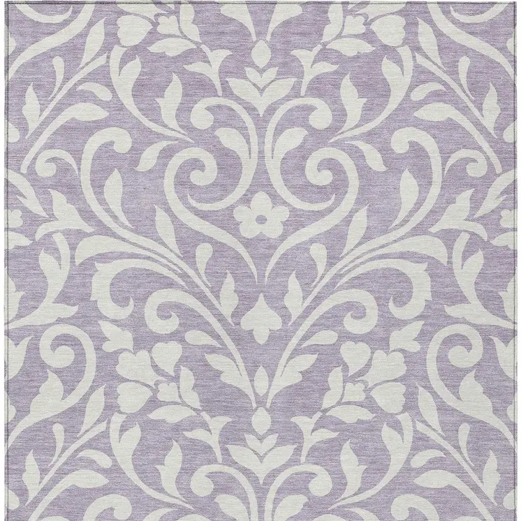 3' X 5' Lavender And Ivory Floral Washable Indoor Outdoor Area Rug