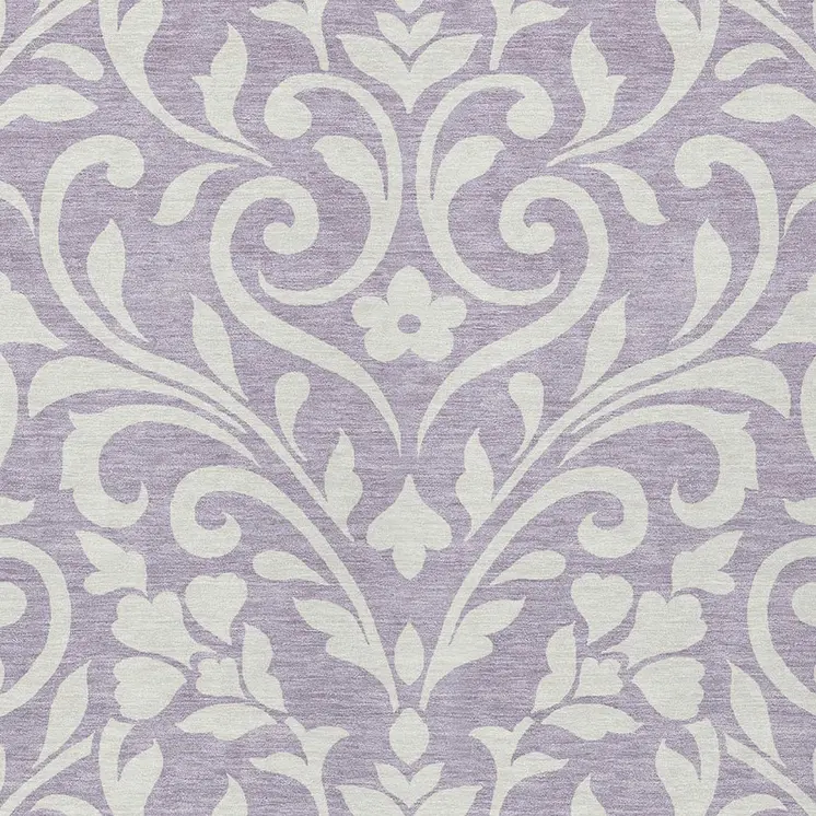 3' X 5' Lavender And Ivory Floral Washable Indoor Outdoor Area Rug