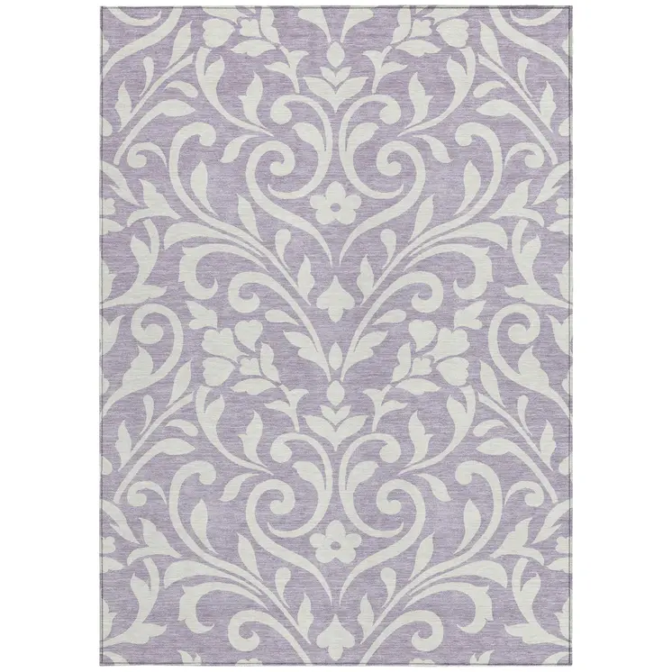 5' X 8' Lavender And Ivory Floral Washable Indoor Outdoor Area Rug