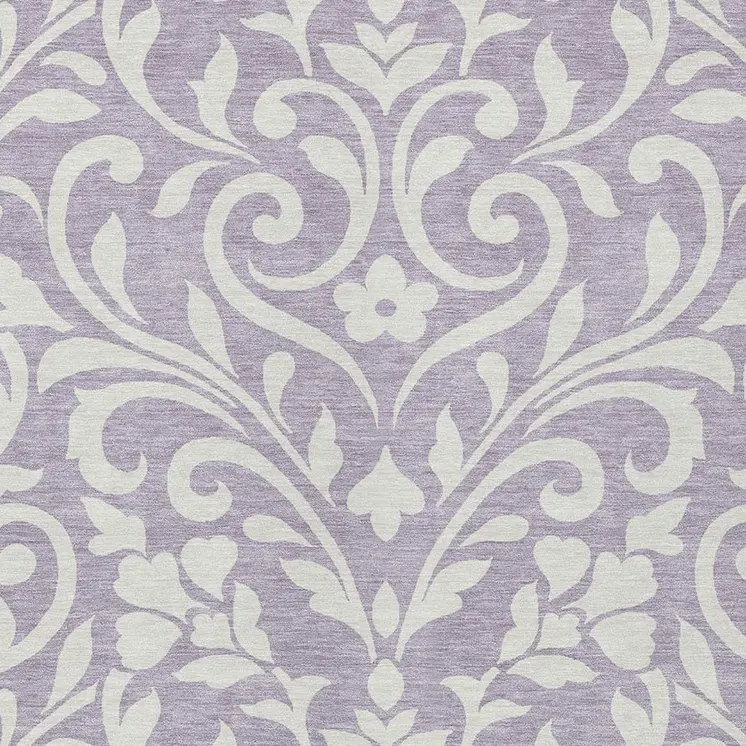 8' X 10' Lavender And Ivory Floral Washable Indoor Outdoor Area Rug