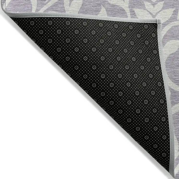 9' X 12' Lavender And Ivory Floral Washable Indoor Outdoor Area Rug