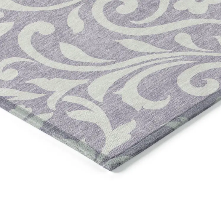 9' X 12' Lavender And Ivory Floral Washable Indoor Outdoor Area Rug