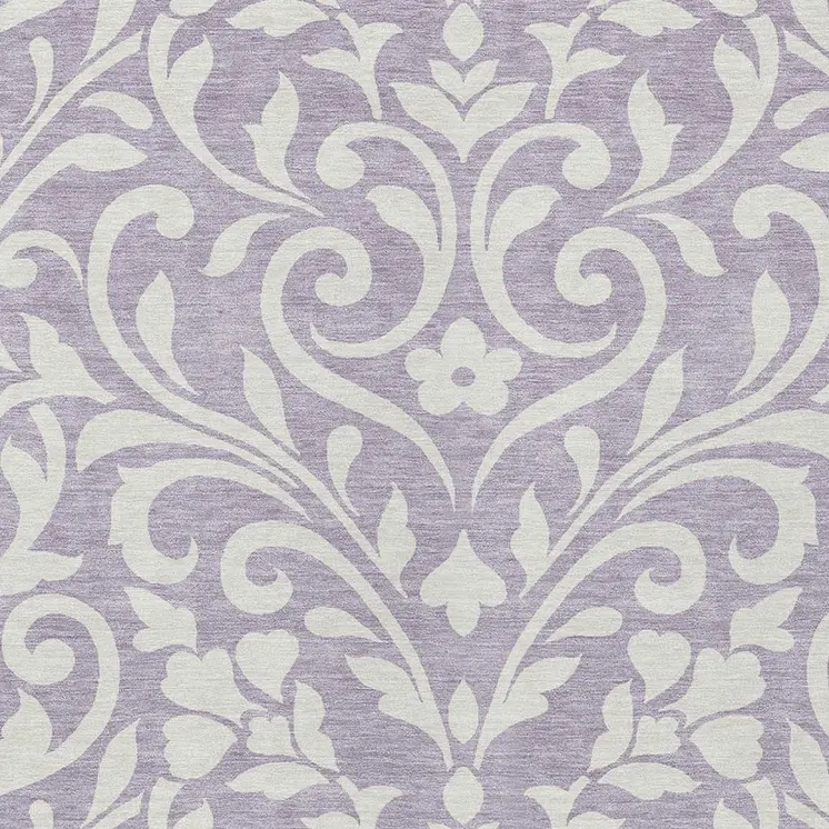 9' X 12' Lavender And Ivory Floral Washable Indoor Outdoor Area Rug