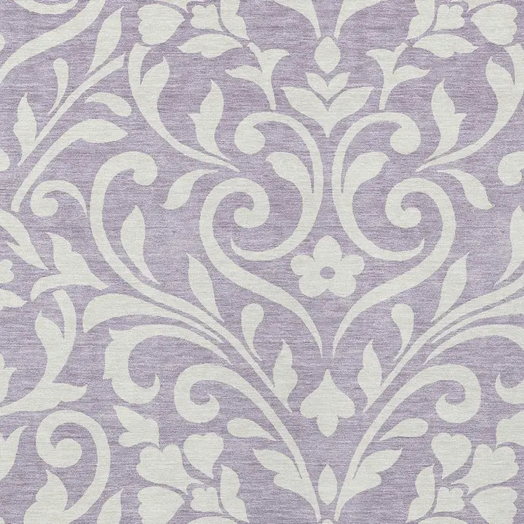 10' X 14' Lavender And Ivory Floral Washable Indoor Outdoor Area Rug