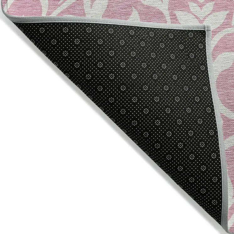 3' X 5' Pink And Ivory Floral Washable Indoor Outdoor Area Rug