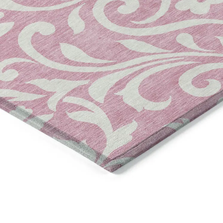 5' X 8' Pink And Ivory Floral Washable Indoor Outdoor Area Rug
