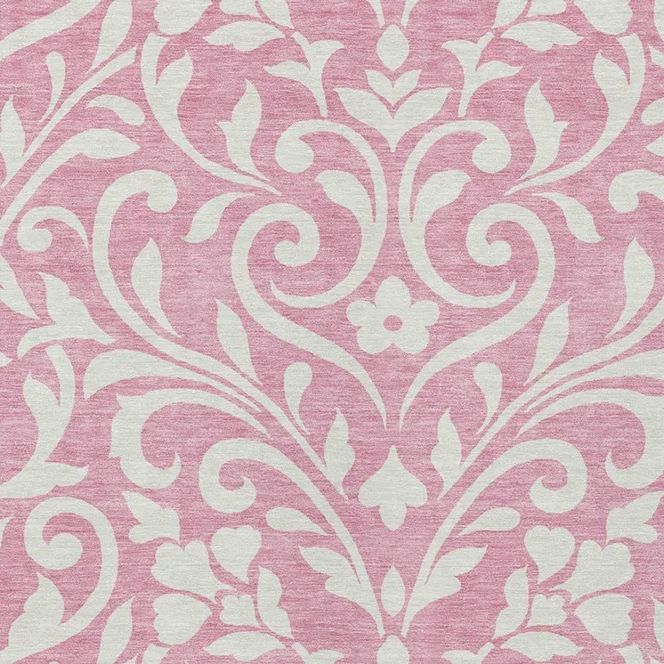 9' X 12' Pink And Ivory Floral Washable Indoor Outdoor Area Rug