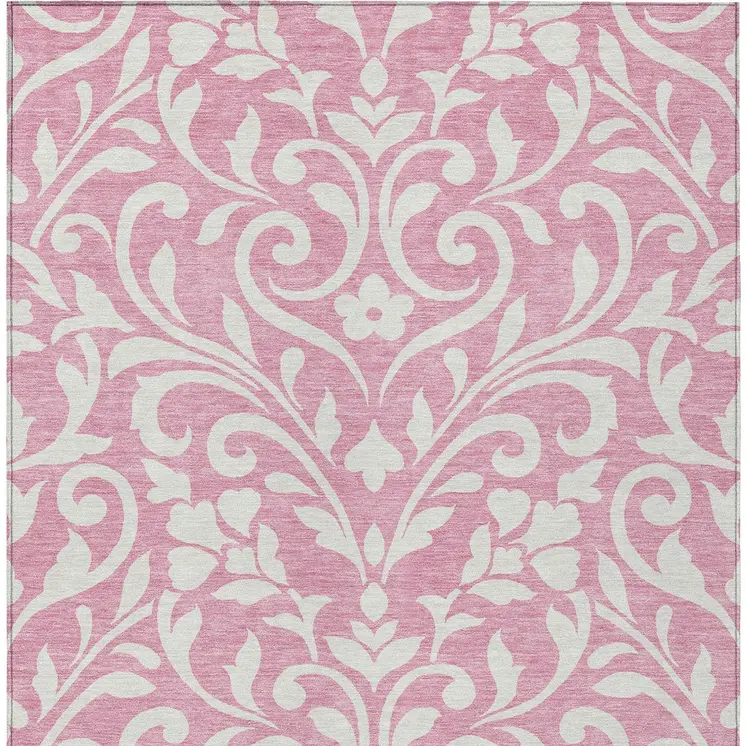 10' X 14' Pink And Ivory Floral Washable Indoor Outdoor Area Rug