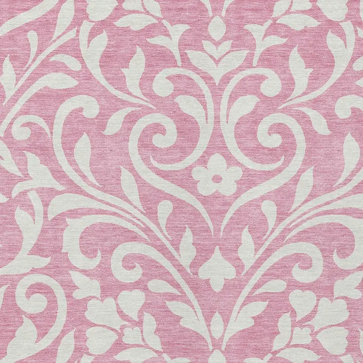 10' X 14' Pink And Ivory Floral Washable Indoor Outdoor Area Rug