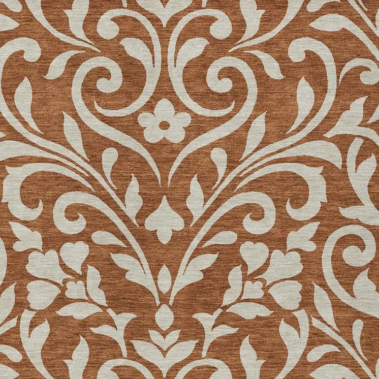 3' X 5' Brown And Beige Floral Washable Indoor Outdoor Area Rug