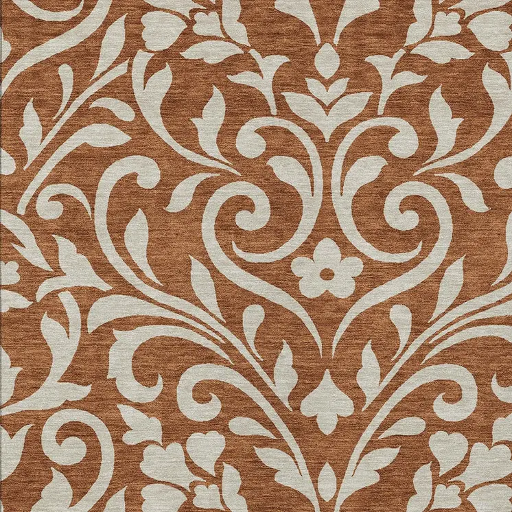 5' X 8' Brown And Beige Floral Washable Indoor Outdoor Area Rug