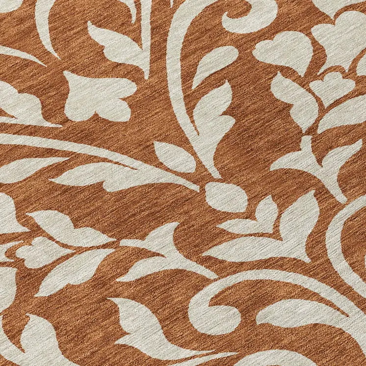 8' Brown And Beige Round Floral Washable Indoor Outdoor Area Rug