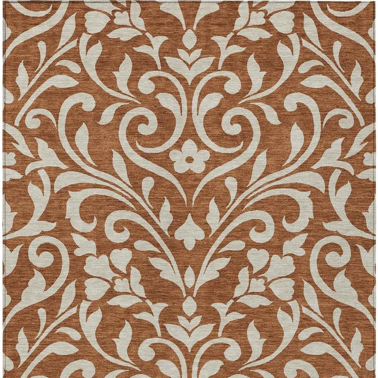 8' X 10' Brown And Beige Floral Washable Indoor Outdoor Area Rug