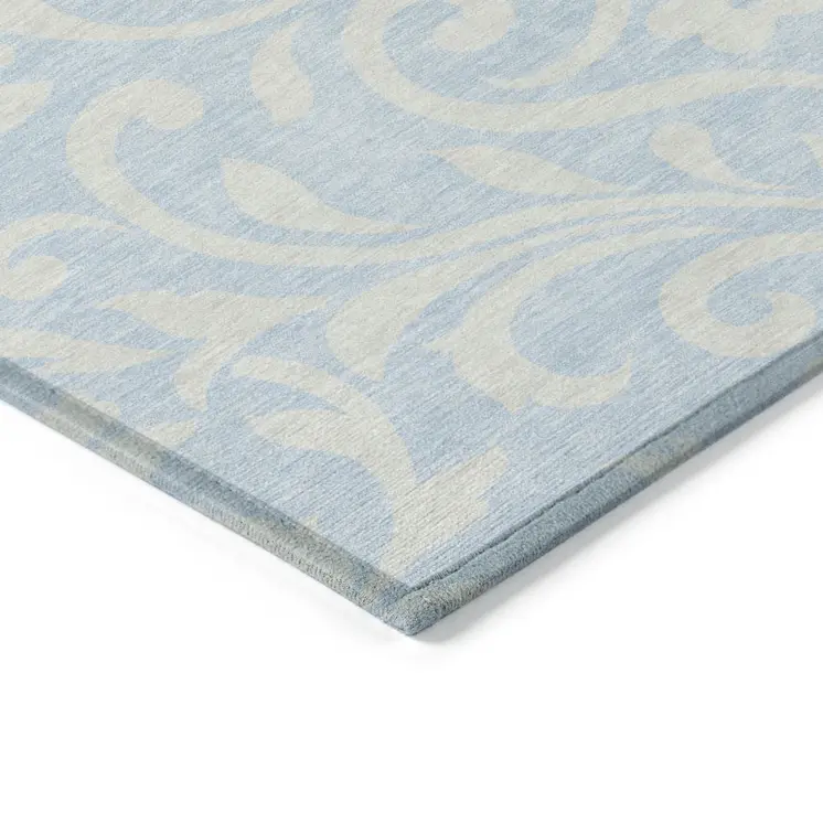 3' X 5' Sky Blue And Ivory Floral Washable Indoor Outdoor Area Rug