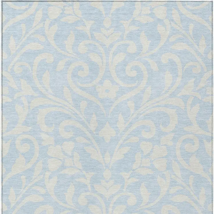8' X 10' Sky Blue And Ivory Floral Washable Indoor Outdoor Area Rug