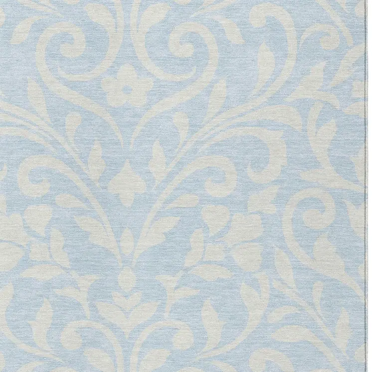 8' X 10' Sky Blue And Ivory Floral Washable Indoor Outdoor Area Rug