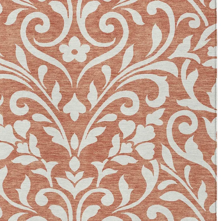 10' X 14' Salmon And Ivory Floral Washable Indoor Outdoor Area Rug