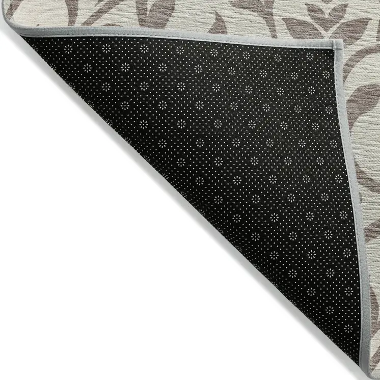 3' X 5' Taupe Floral Washable Indoor Outdoor Area Rug