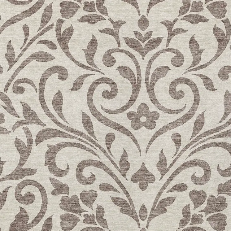 5' X 8' Taupe Floral Washable Indoor Outdoor Area Rug