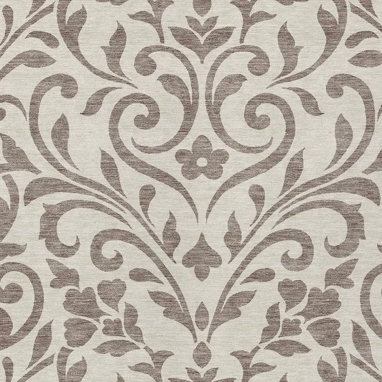 10' X 14' Taupe Floral Washable Indoor Outdoor Area Rug