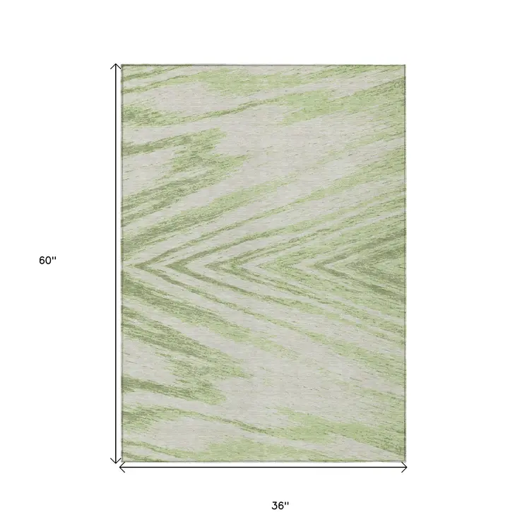 3' X 5' Artichoke Green And Gray Abstract Washable Indoor Outdoor Area Rug