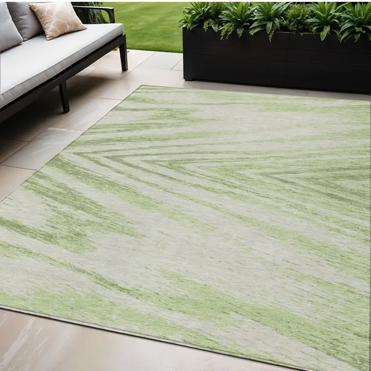 5' X 8' Artichoke Green And Gray Abstract Washable Indoor Outdoor Area Rug
