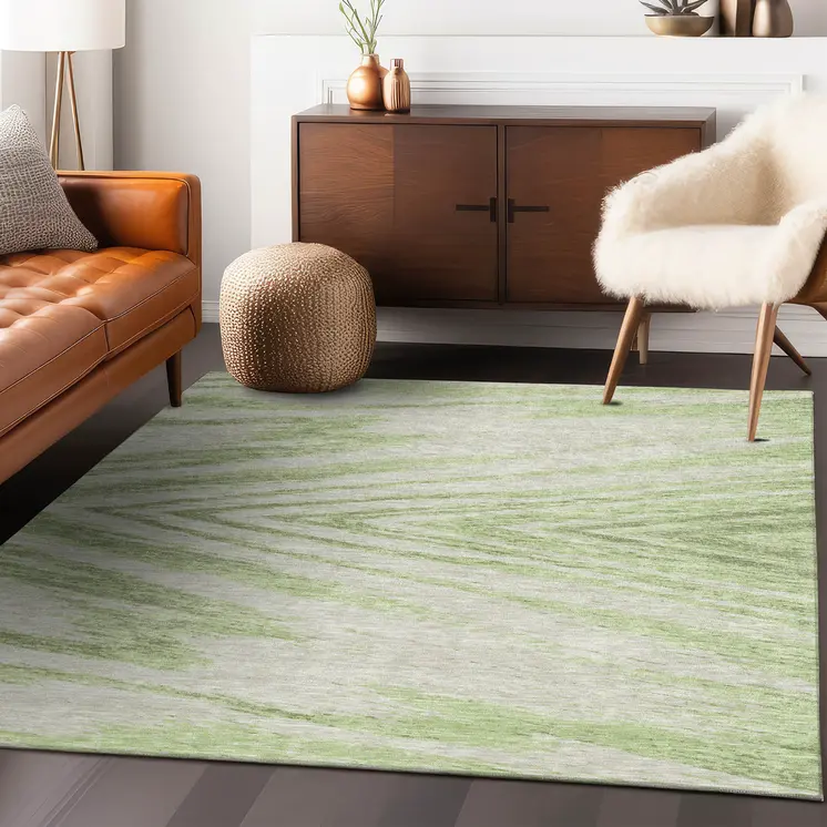 5' X 8' Artichoke Green And Gray Abstract Washable Indoor Outdoor Area Rug