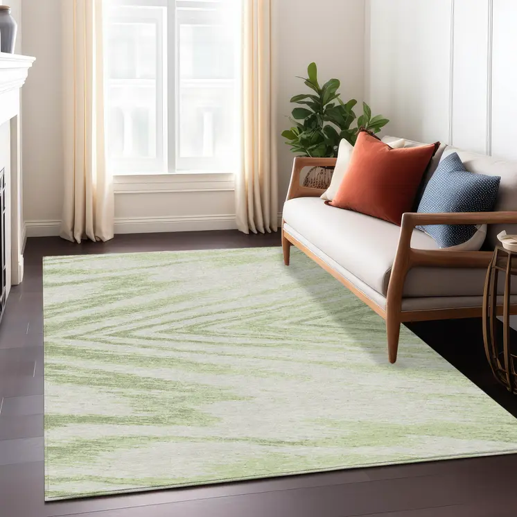 5' X 8' Artichoke Green And Gray Abstract Washable Indoor Outdoor Area Rug