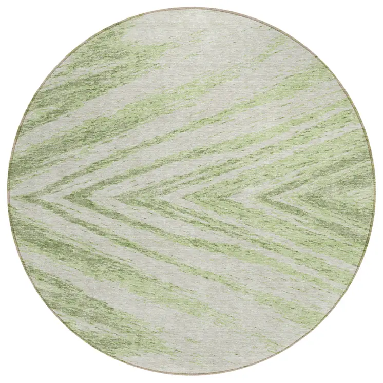 8' Artichoke Green And Gray Round Abstract Washable Indoor Outdoor Area Rug