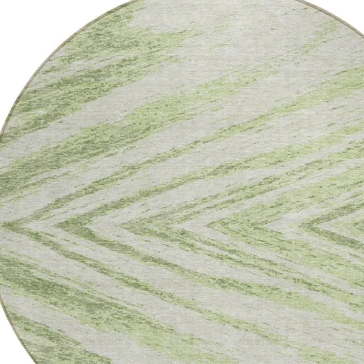 8' Artichoke Green And Gray Round Abstract Washable Indoor Outdoor Area Rug