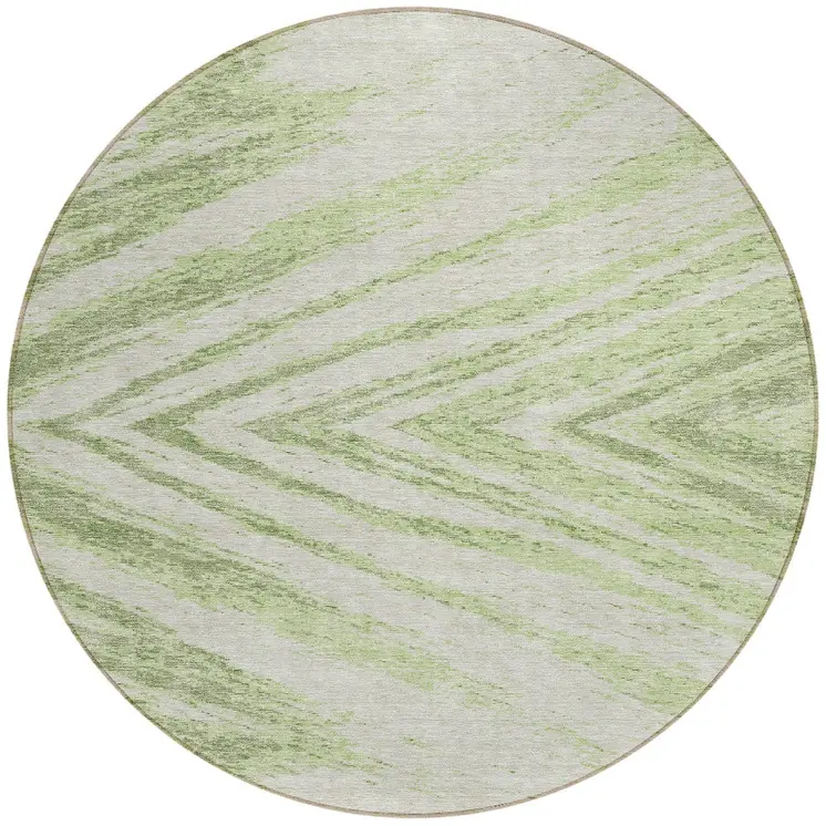 8' Artichoke Green And Gray Round Abstract Washable Indoor Outdoor Area Rug