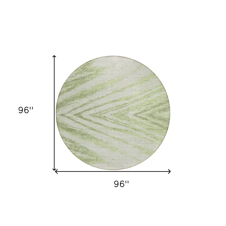 8' Artichoke Green And Gray Round Abstract Washable Indoor Outdoor Area Rug